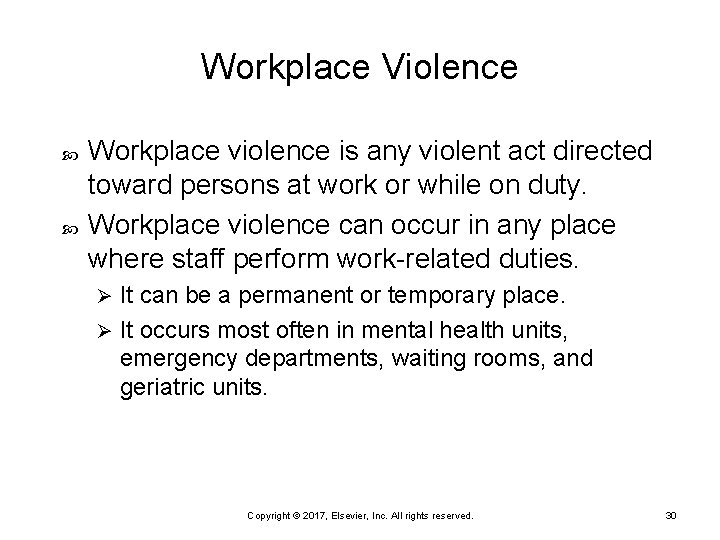 Workplace Violence Workplace violence is any violent act directed toward persons at work or