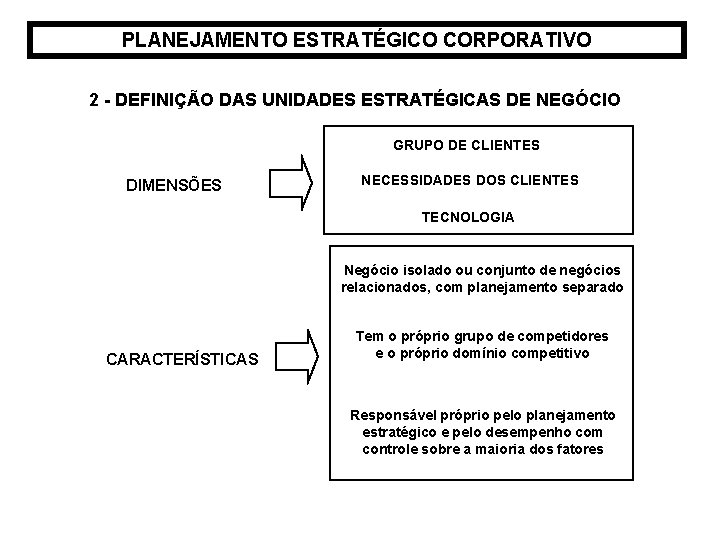 PLANEJAMENTO ESTRATÉGICO CORPORATIVO 2 - DEFINIÇÃO DAS UNIDADES ESTRATÉGICAS DE NEGÓCIO GRUPO DE CLIENTES