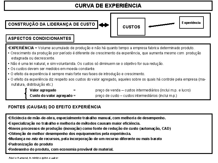 CURVA DE EXPERIÊNCIA Experiência CONSTRUÇÃO DA LIDERANÇA DE CUSTOS ASPECTOS CONDICIONANTES • EXPERIÊNCIA =