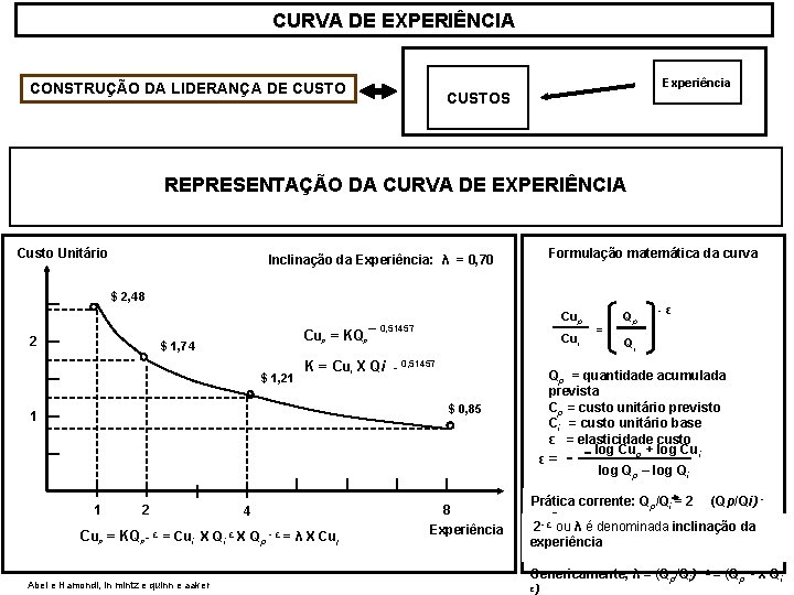 CURVA DE EXPERIÊNCIA Experiência CONSTRUÇÃO DA LIDERANÇA DE CUSTOS REPRESENTAÇÃO DA CURVA DE EXPERIÊNCIA