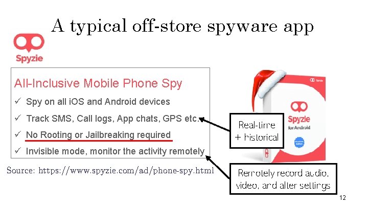 A typical off-store spyware app All-Inclusive Mobile Phone Spy ü Spy on all i.