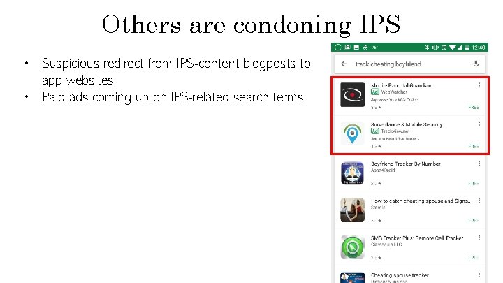 Others are condoning IPS • Suspicious redirect from IPS-content blogposts to app websites •
