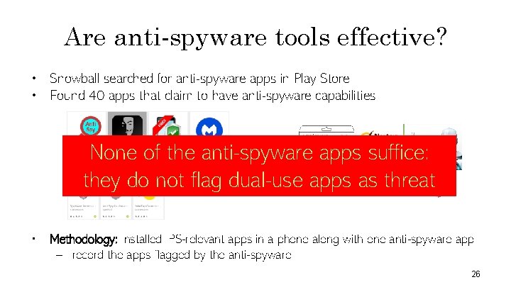 Are anti-spyware tools effective? • Snowball searched for anti-spyware apps in Play Store •