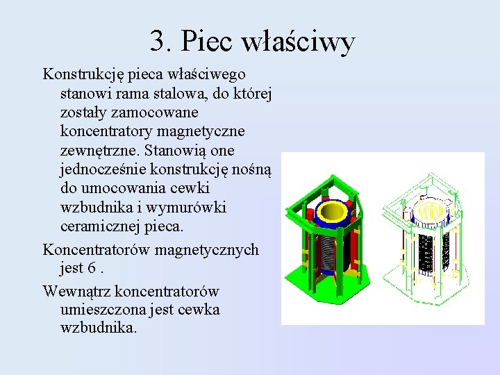 3. Piec właściwy Konstrukcję pieca właściwego stanowi rama stalowa, do której zostały zamocowane koncentratory