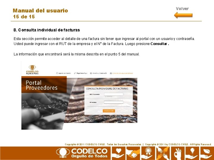 Manual del usuario Volver 15 de 15 8. Consulta individual de facturas Esta sección Manual del usuario Volver 15 de 15 8. Consulta individual de facturas Esta sección
