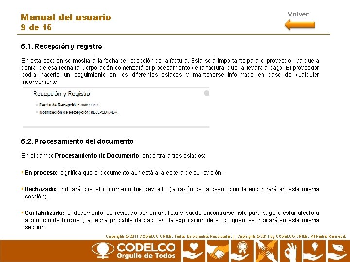 Manual del usuario Volver 9 de 15 5. 1. Recepción y registro En esta Manual del usuario Volver 9 de 15 5. 1. Recepción y registro En esta