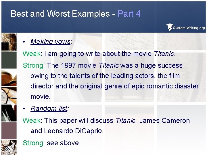 Best and Worst Examples - Part 4 • Making vows: Weak: I am going