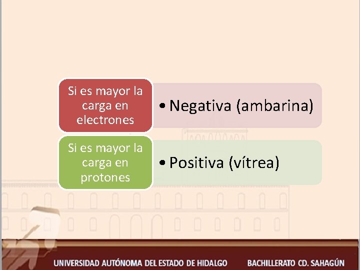 Si es mayor la carga en electrones • Negativa (ambarina) Si es mayor la