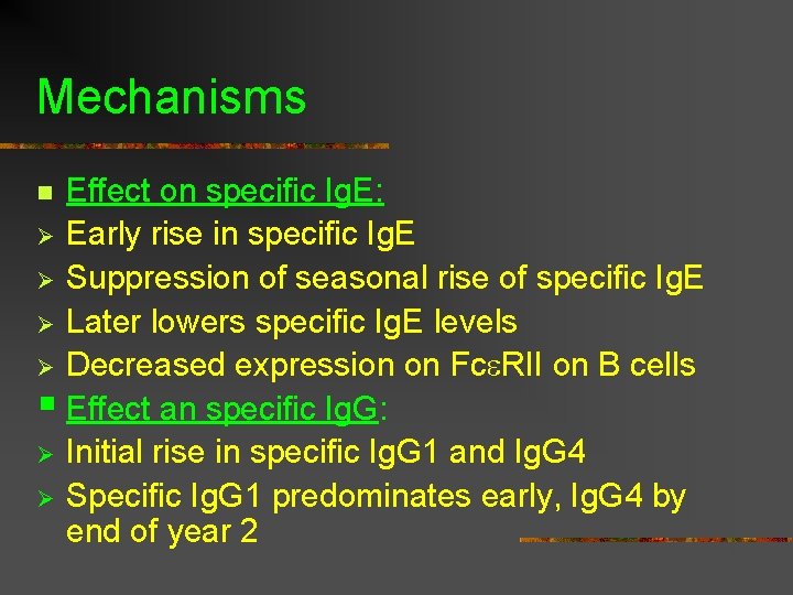 Mechanisms Effect on specific Ig. E: Ø Early rise in specific Ig. E Ø Mechanisms Effect on specific Ig. E: Ø Early rise in specific Ig. E Ø