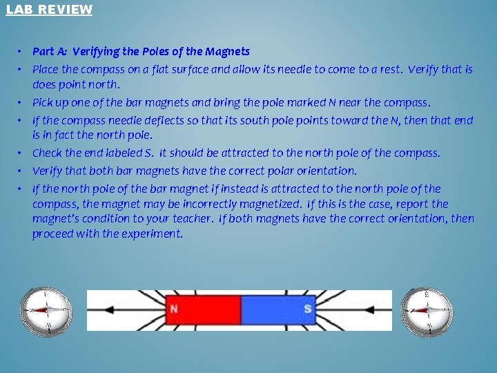 LAB REVIEW • Part A: Verifying the Poles of the Magnets • Place the