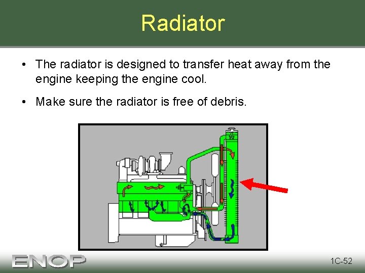 Radiator • The radiator is designed to transfer heat away from the engine keeping