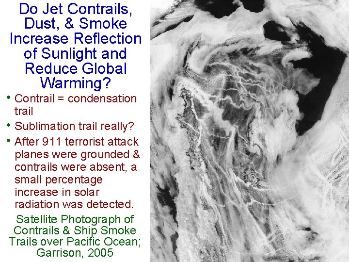 Do Jet Contrails, Dust, & Smoke Increase Reflection of Sunlight and Reduce Global Warming?