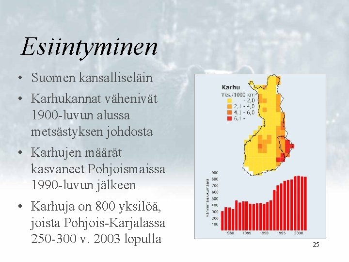 Esiintyminen • Suomen kansalliseläin • Karhukannat vähenivät 1900 -luvun alussa metsästyksen johdosta • Karhujen