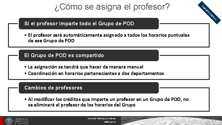 m ta ar ep D ¿Cómo se asigna el profesor? s to en Si