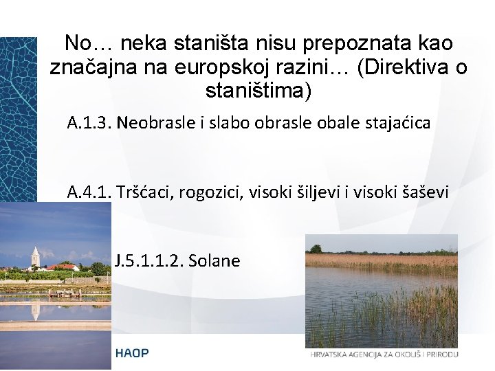 No… neka staništa nisu prepoznata kao značajna na europskoj razini… (Direktiva o staništima) A.