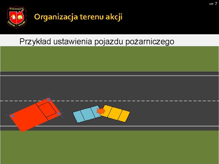 str. 7 Organizacja terenu akcji Przykład ustawienia pojazdu pożarniczego Zdjęcie 1 