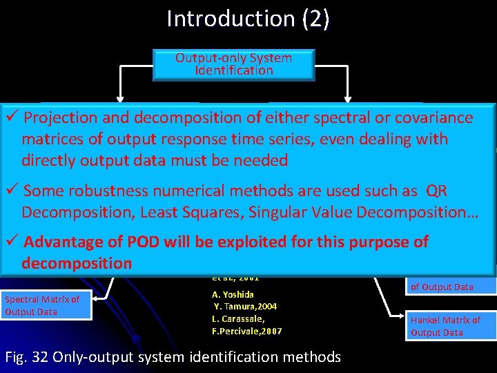 Introduction (2) Output-only System Identification Stochastic Subspace Identification (SSI) Nonparametric Methods Parametric Methods ü
