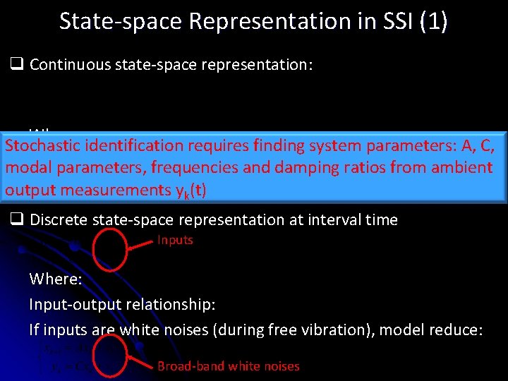 State-space Representation in SSI (1) q Continuous state-space representation: Where: Stochastic identification requires finding