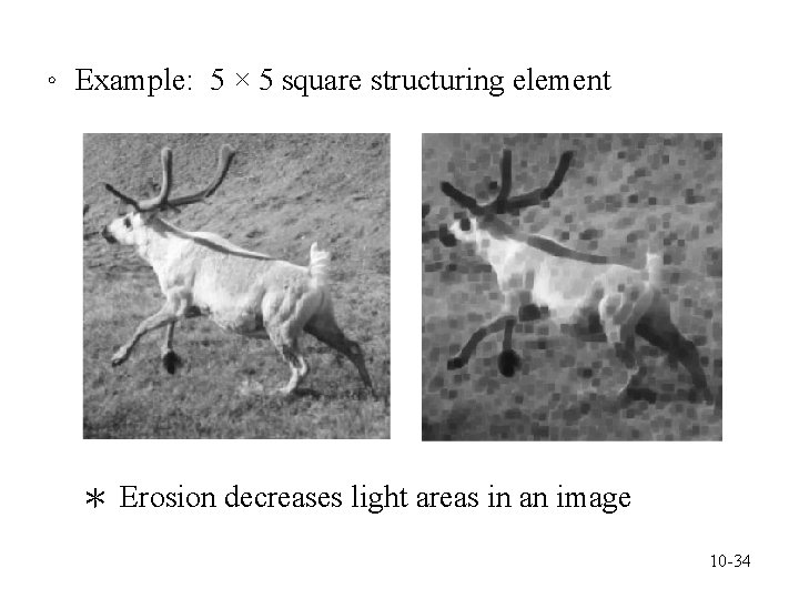 。 Example: 5 × 5 square structuring element ＊ Erosion decreases light areas in