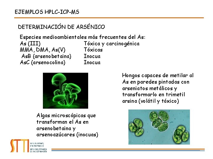 EJEMPLOS HPLC-ICP-MS DETERMINACIÓN DE ARSÉNICO Especies medioambientales más frecuentes del As: As (III) Tóxica