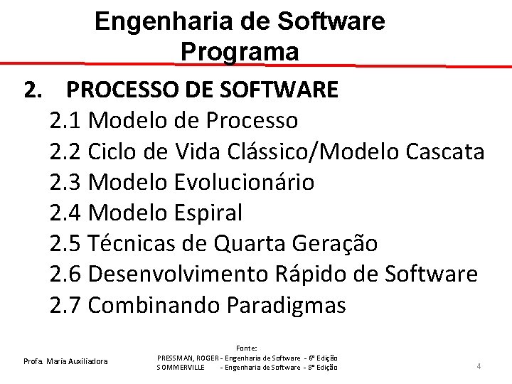 Engenharia de Software Programa 2. PROCESSO DE SOFTWARE 2. 1 Modelo de Processo 2.