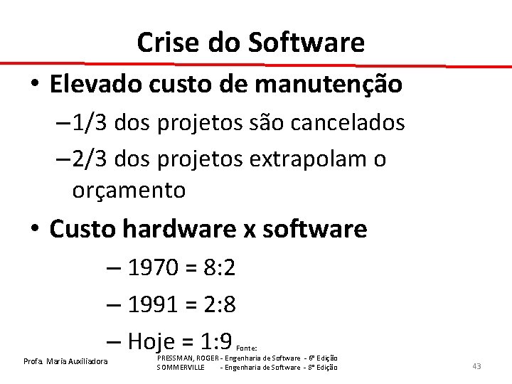 Crise do Software • Elevado custo de manutenção – 1/3 dos projetos são cancelados