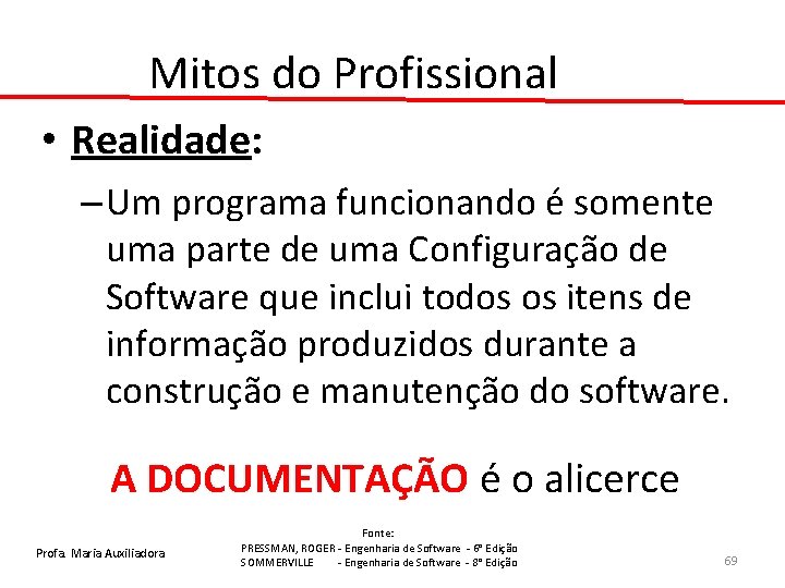 Mitos do Profissional • Realidade: – Um programa funcionando é somente uma parte de
