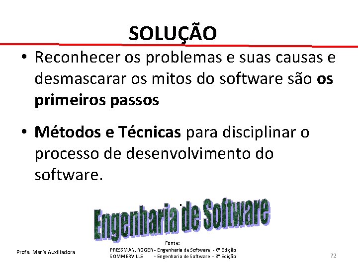 SOLUÇÃO • Reconhecer os problemas e suas causas e desmascarar os mitos do software