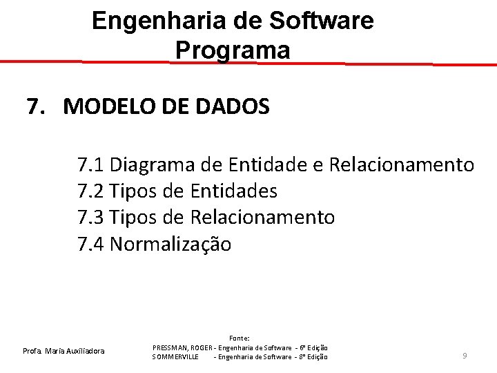 Engenharia de Software Programa 7. MODELO DE DADOS 7. 1 Diagrama de Entidade e