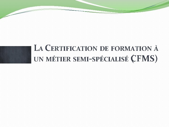 LA CERTIFICATION DE FORMATION À UN MÉTIER SEMI-SPÉCIALISÉ C ( FMS) 