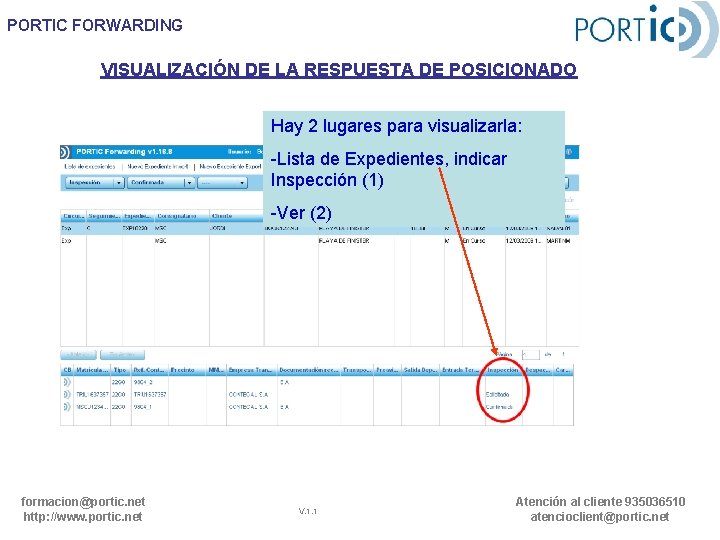 PORTIC FORWARDING VISUALIZACIÓN DE LA RESPUESTA DE POSICIONADO Hay 2 lugares para visualizarla: -Lista PORTIC FORWARDING VISUALIZACIÓN DE LA RESPUESTA DE POSICIONADO Hay 2 lugares para visualizarla: -Lista