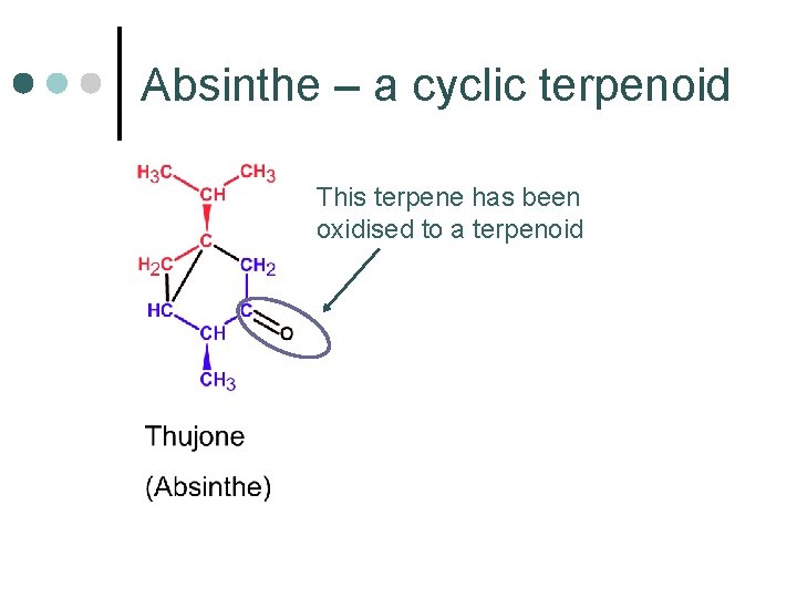 Absinthe – a cyclic terpenoid This terpene has been oxidised to a terpenoid 