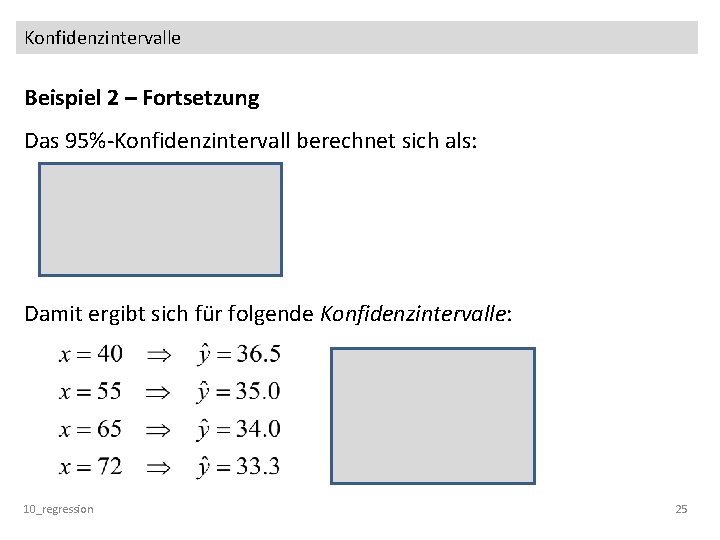 Konfidenzintervalle Beispiel 2 – Fortsetzung Das 95%-Konfidenzintervall berechnet sich als: Damit ergibt sich für