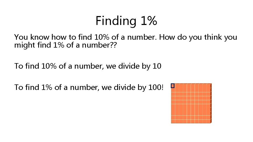 Finding 1% You know how to find 10% of a number. How do you