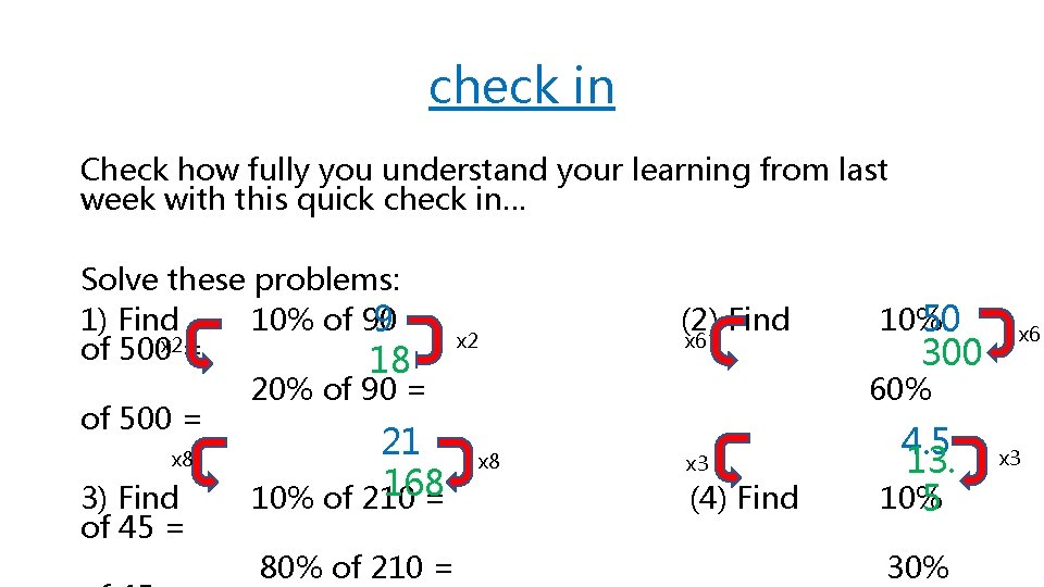 check in Check how fully you understand your learning from last week with this