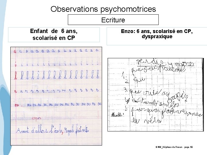 Observations psychomotrices Ecriture Enfant de 6 ans, scolarisé en CP Enzo: 6 ans, scolarisé