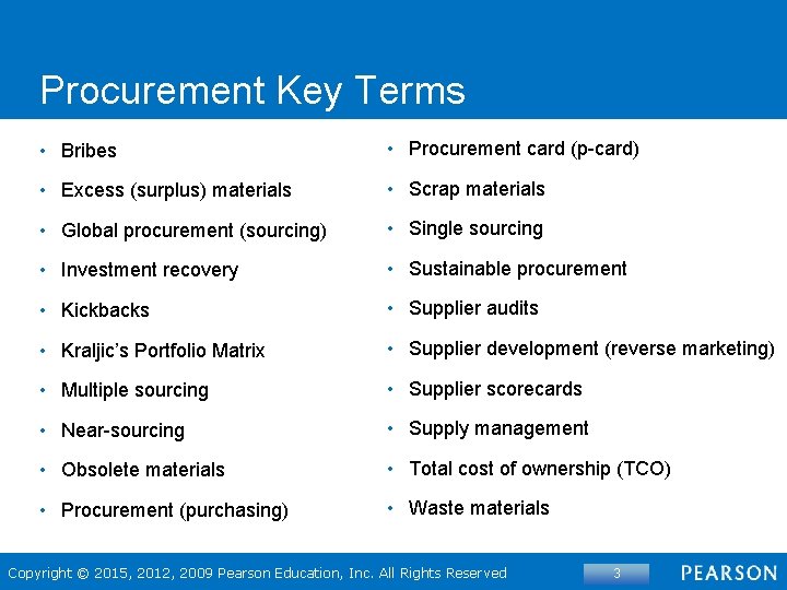 Procurement Key Terms • Bribes • Procurement card (p-card) • Excess (surplus) materials •