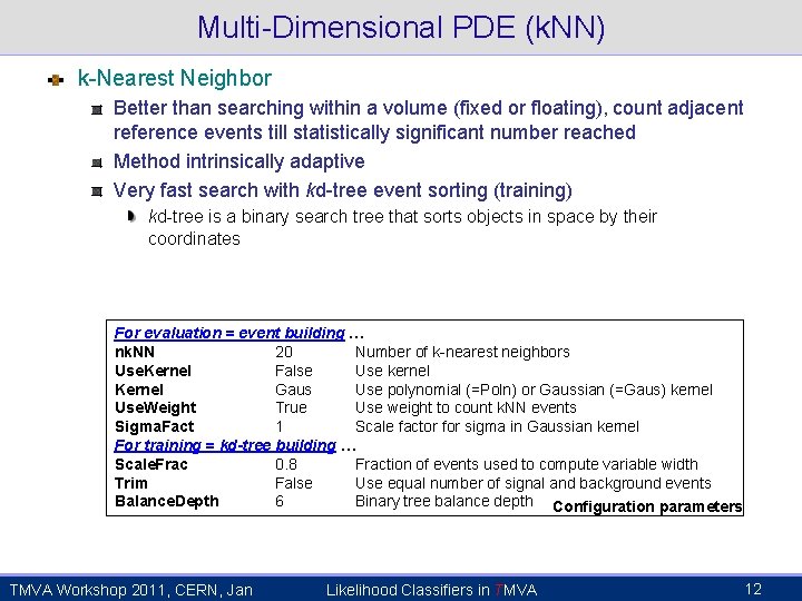 Multi-Dimensional PDE (k. NN) k-Nearest Neighbor Better than searching within a volume (fixed or