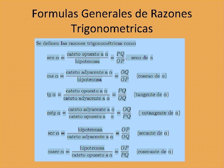 Formulas Generales de Razones Trigonometricas 