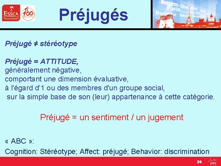 Préjugés Préjugé ≠ stéréotype Préjugé = ATTITUDE, généralement négative, comportant une dimension évaluative, à