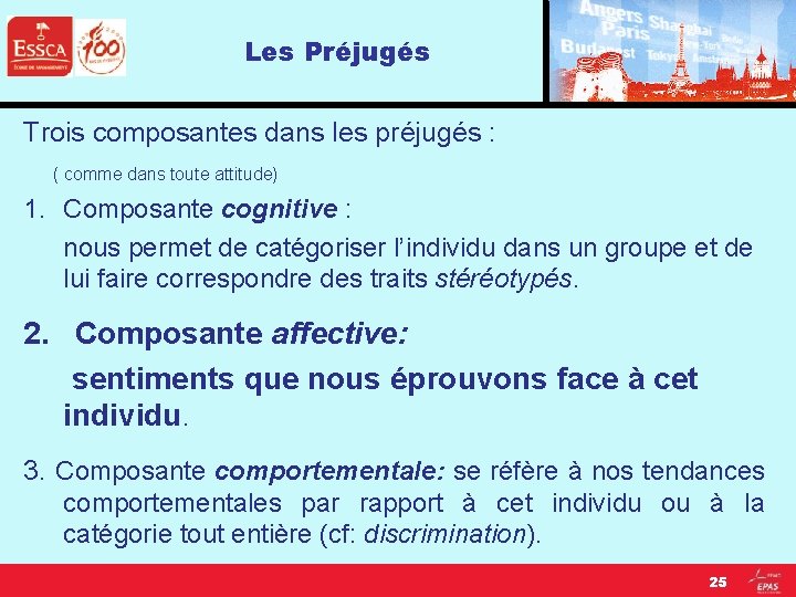 Les Préjugés Trois composantes dans les préjugés : ( comme dans toute attitude) 1.