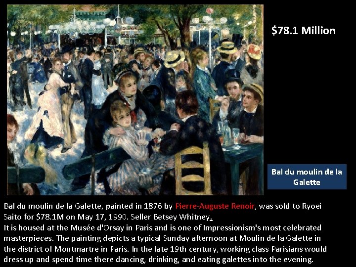 $78. 1 Million Bal du moulin de la Galette, painted in 1876 by Pierre-Auguste $78. 1 Million Bal du moulin de la Galette, painted in 1876 by Pierre-Auguste