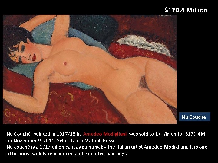 $170. 4 Million Nu Couché, painted in 1917/18 by Amedeo Modigliani, was sold to $170. 4 Million Nu Couché, painted in 1917/18 by Amedeo Modigliani, was sold to