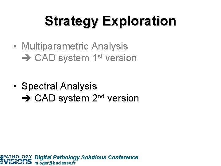 Strategy Exploration • Multiparametric Analysis CAD system 1 st version • Spectral Analysis CAD