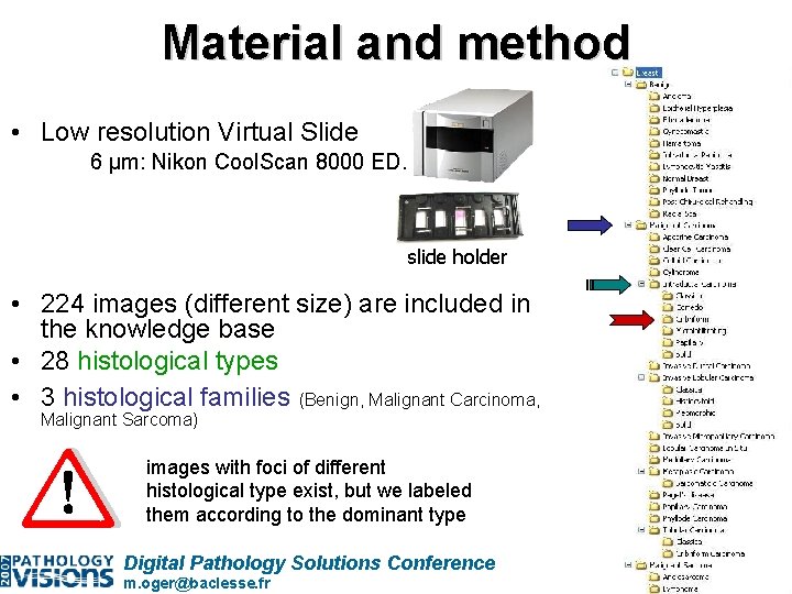 Material and method • Low resolution Virtual Slide 6 µm: Nikon Cool. Scan 8000