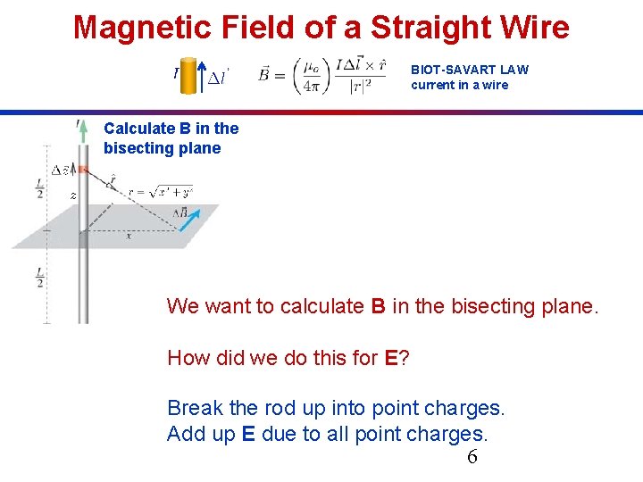 Magnetic Field of a Straight Wire BIOT-SAVART LAW current in a wire Calculate B Magnetic Field of a Straight Wire BIOT-SAVART LAW current in a wire Calculate B