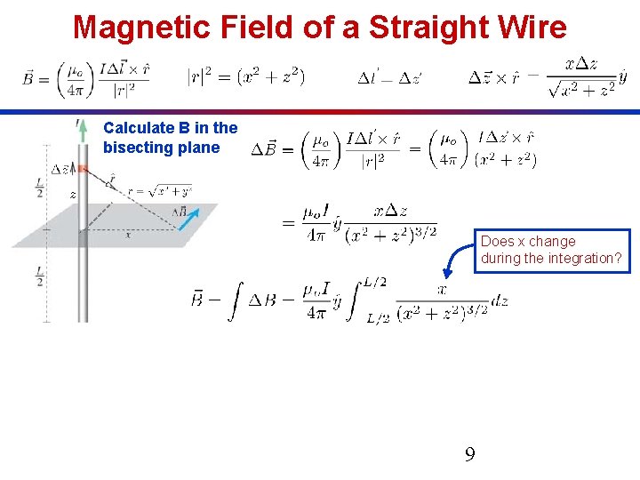 Magnetic Field of a Straight Wire Calculate B in the bisecting plane Does x Magnetic Field of a Straight Wire Calculate B in the bisecting plane Does x