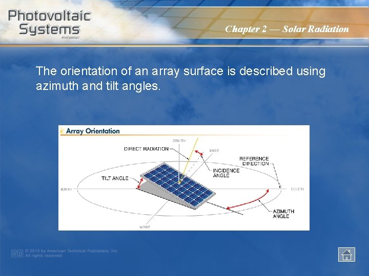 Chapter 2 — Solar Radiation The orientation of an array surface is described using