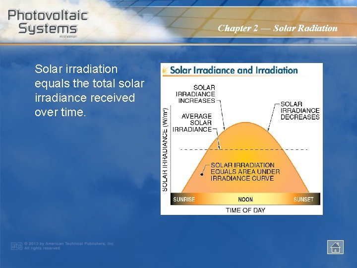 Chapter 2 — Solar Radiation Solar irradiation equals the total solar irradiance received over