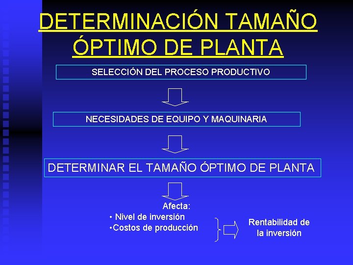 DETERMINACIÓN TAMAÑO ÓPTIMO DE PLANTA SELECCIÓN DEL PROCESO PRODUCTIVO NECESIDADES DE EQUIPO Y MAQUINARIA